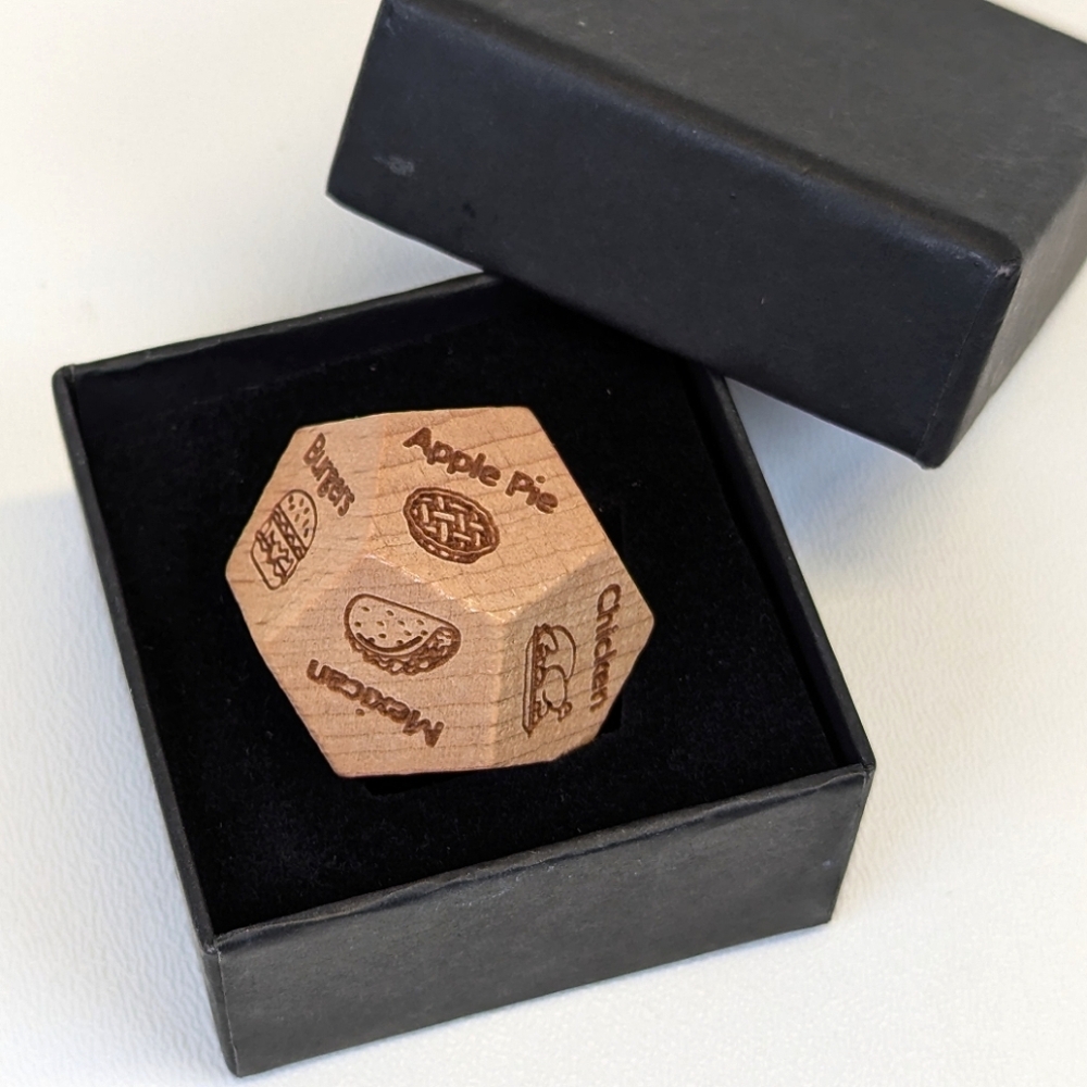 Choose Your Food 12 Sided Date Night Wood Dice in Gift Box - Picture 2 of 6